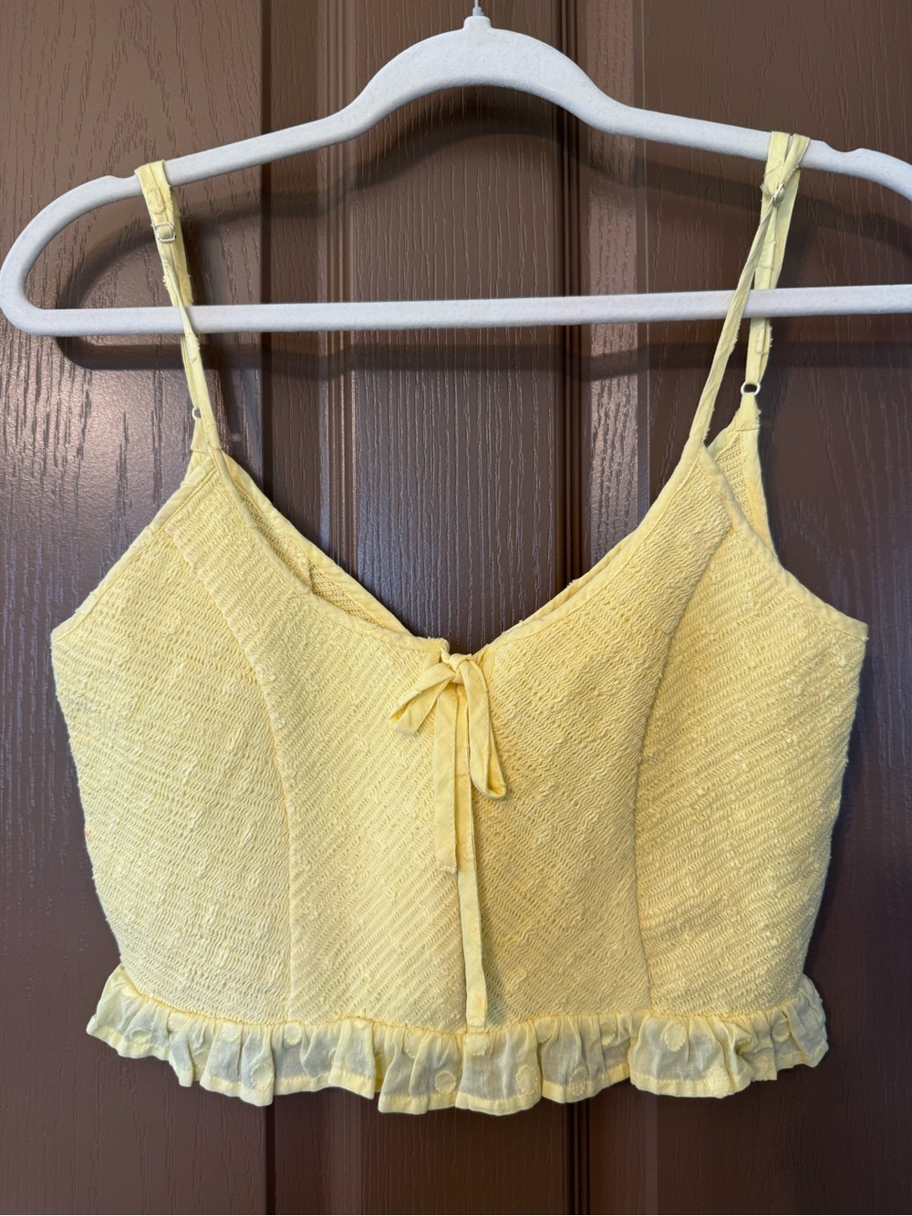 Urban Outfitters Pale Yellow Textured Ruffle Crop Cami